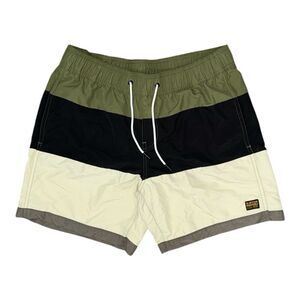G-Star Raw Dirik Swim Shorts Color Block Logo Men’s M Olive Cream Drawstring